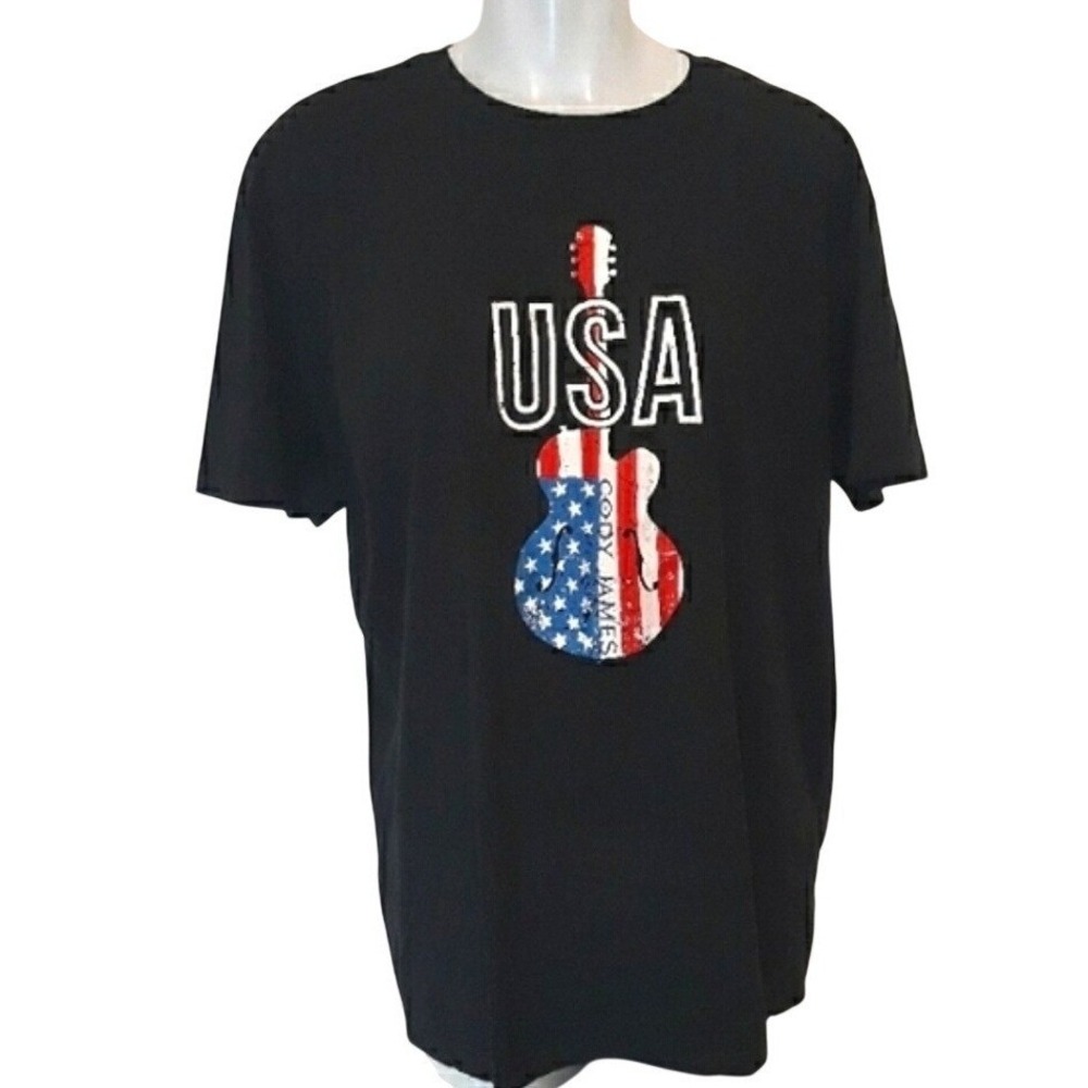 Cody‎ James Mens Black USA Guitar Americana Graphic T-Shirt Size XL Cotton